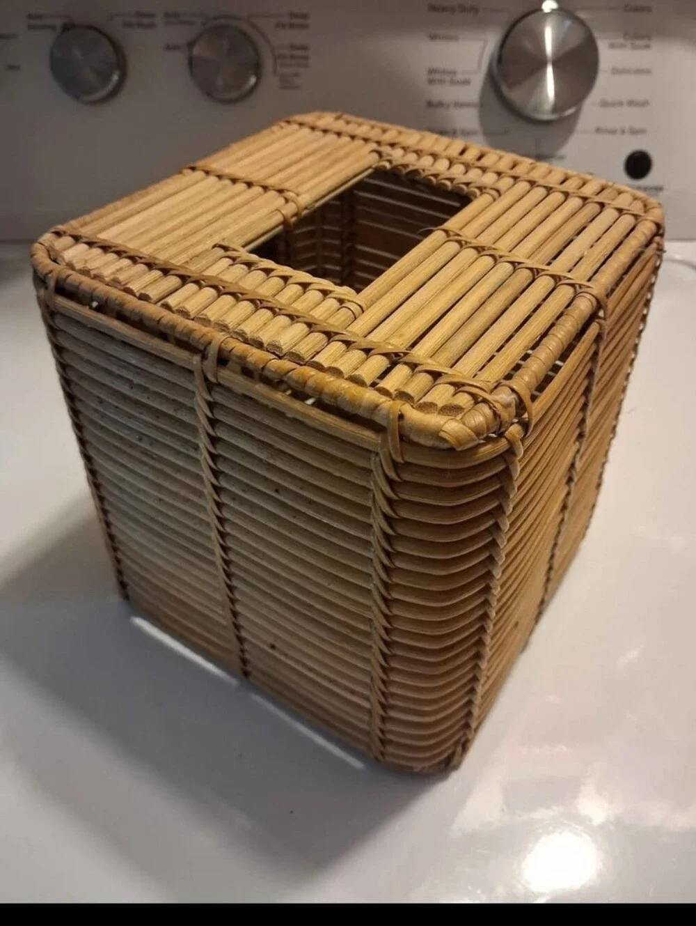 Woven Rattan Palm Tile Tissue Box Cover - Natural